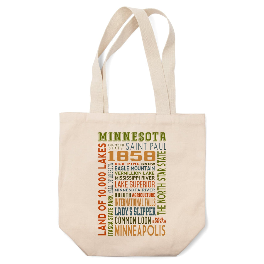 Minnesota, Typography, Lantern Press Artwork, Tote Bag Totes Lantern Press 