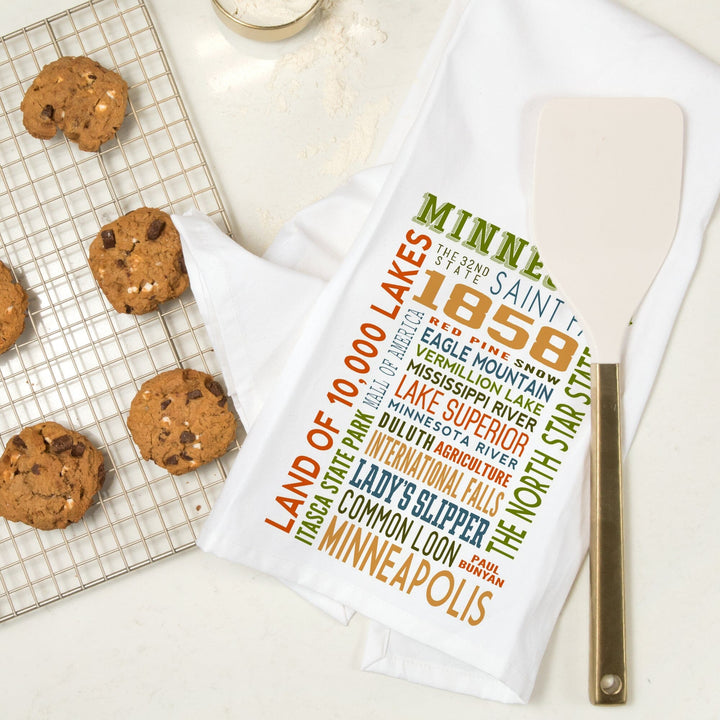 Minnesota, Typography, Organic Cotton Kitchen Tea Towels Kitchen Lantern Press 