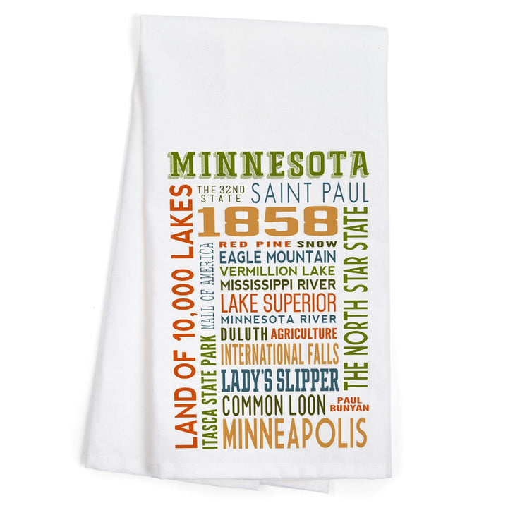 Minnesota, Typography, Organic Cotton Kitchen Tea Towels Kitchen Lantern Press 