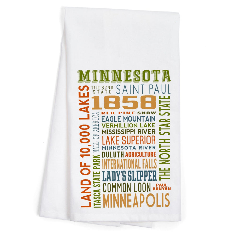 Minnesota, Typography, Organic Cotton Kitchen Tea Towels Kitchen Lantern Press 