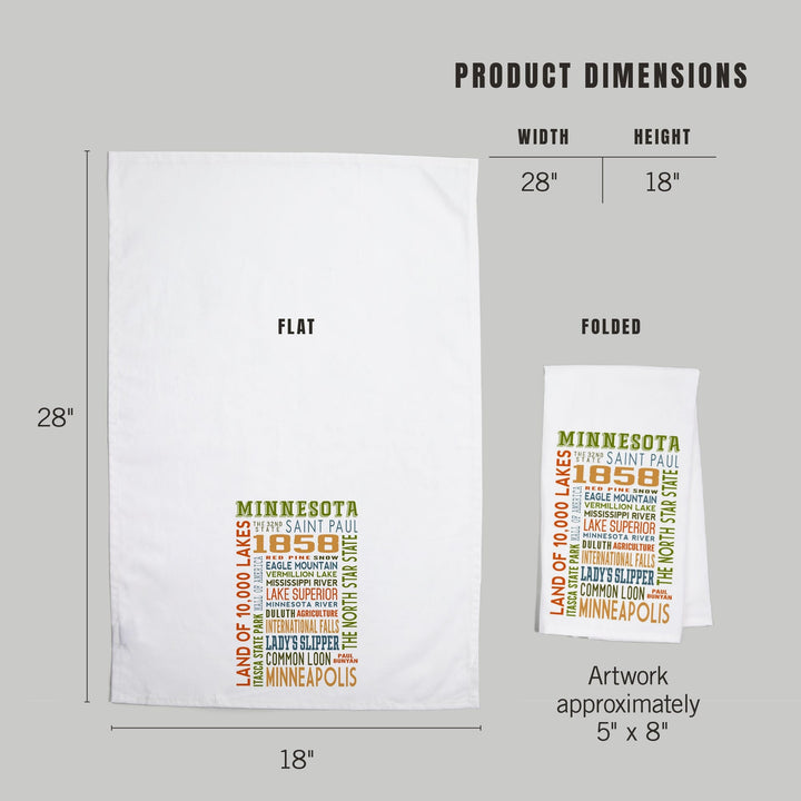 Minnesota, Typography, Organic Cotton Kitchen Tea Towels Kitchen Lantern Press 