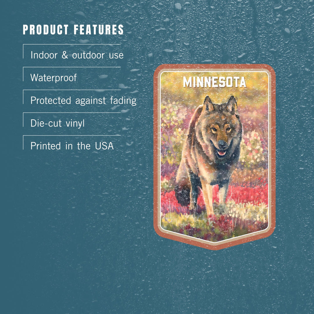 Minnesota, Watercolor Study, Gray Wolf, Contour, Vinyl Sticker Sticker Lantern Press 