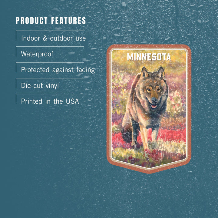 Minnesota, Watercolor Study, Gray Wolf, Contour, Vinyl Sticker Sticker Lantern Press 