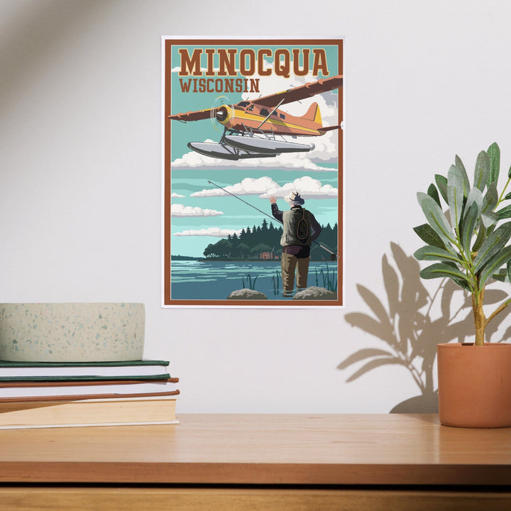Minocqua, Wisconsin, Float Plane and Fisherman, Art & Giclee Prints Art Lantern Press 