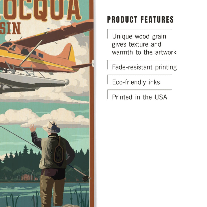 Minocqua, Wisconsin, Float Plane & Fisherman, Lantern Press Artwork, Wood Signs and Postcards - Lantern Press