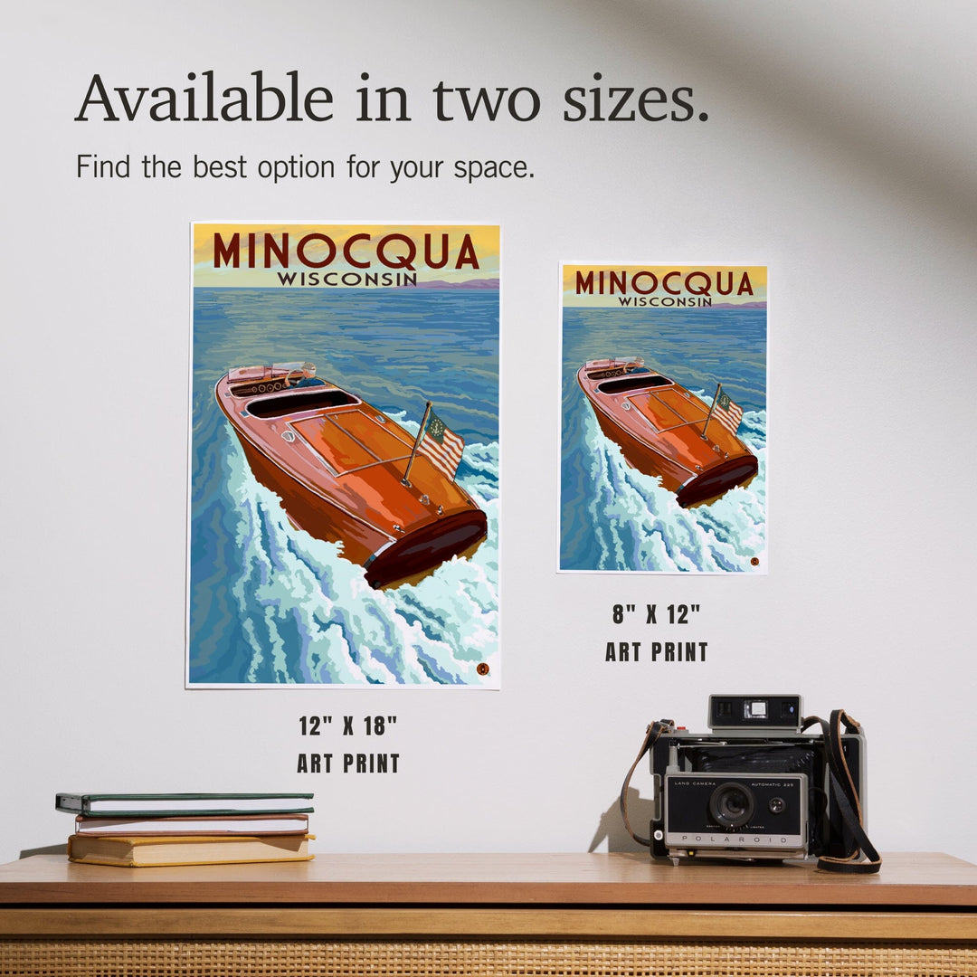 Minocqua, Wisconsin, Wooden Boat on Lake, Art & Giclee Prints Art Lantern Press 