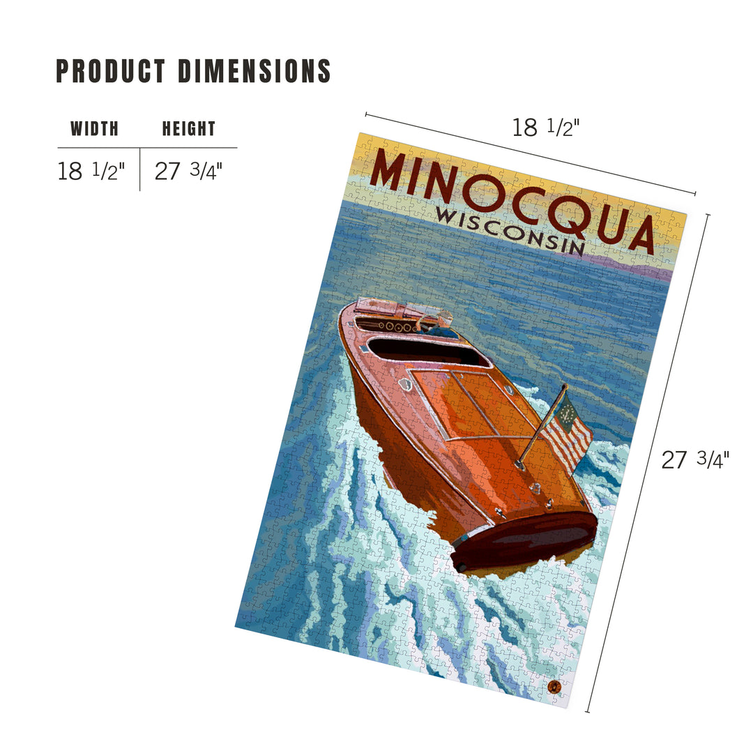 Minocqua, Wisconsin, Wooden Boat on Lake, Jigsaw Puzzle Puzzle Lantern Press 