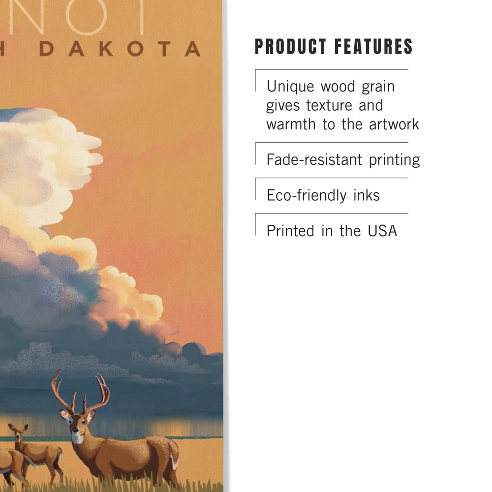 Minot, North Dakota, White-tailed Deer & Rain Cloud, Lithograph, Lantern Press Artwork, Wood Signs and Postcards Wood Lantern Press 