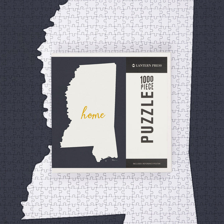 Mississippi, Home State, White on Gray, Jigsaw Puzzle Puzzle Lantern Press 