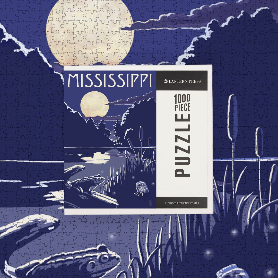 Mississippi, Lake at Night, Jigsaw Puzzle Puzzle Lantern Press 