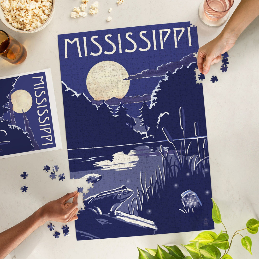 Mississippi, Lake at Night, Jigsaw Puzzle Puzzle Lantern Press 