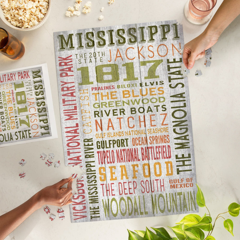 Mississippi, Rustic Typography, Jigsaw Puzzle Puzzle Lantern Press 