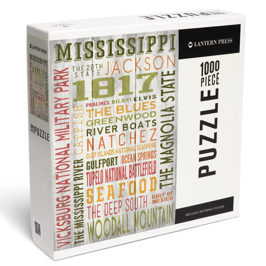 Mississippi, Rustic Typography, Jigsaw Puzzle Puzzle Lantern Press 