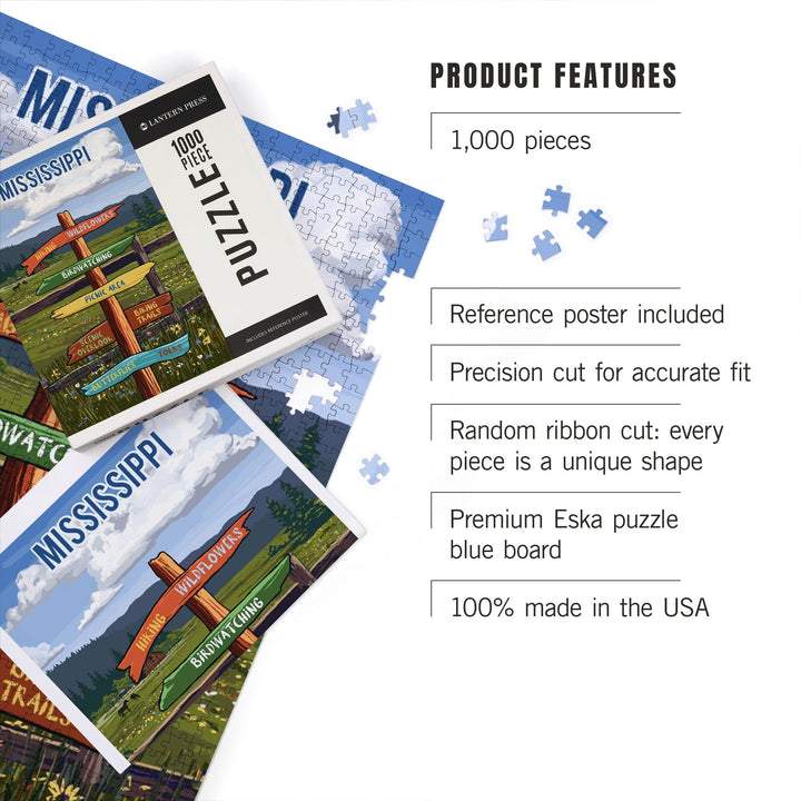 Mississippi, Signpost, Meadow, Jigsaw Puzzle Puzzle Lantern Press 
