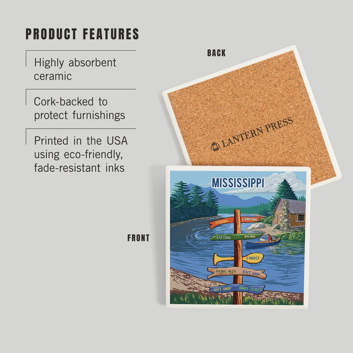 Mississippi, Signpost, River, Coasters Coasters Lantern Press 