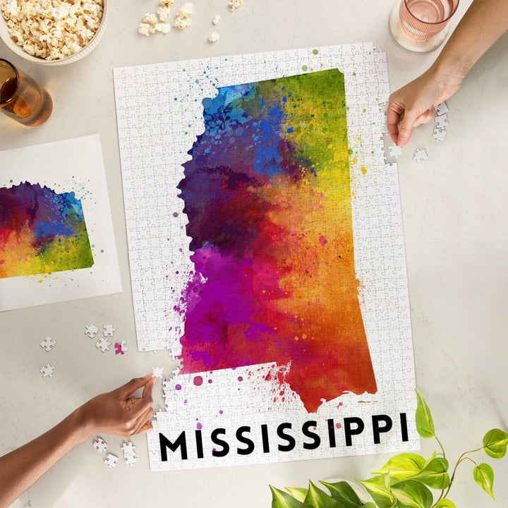 Mississippi, State Abstract Watercolor, Jigsaw Puzzle Puzzle Lantern Press 