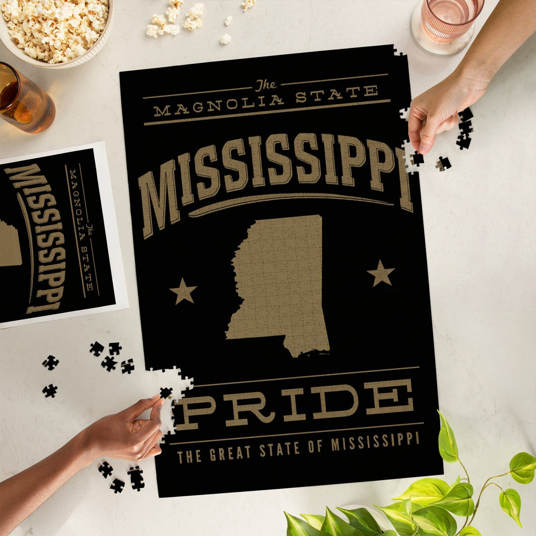 Mississippi State Pride, Gold on Black, Jigsaw Puzzle Puzzle Lantern Press 