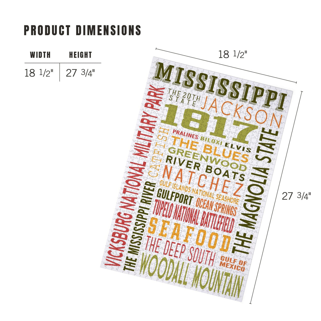 Mississippi, Typography, Jigsaw Puzzle Puzzle Lantern Press 