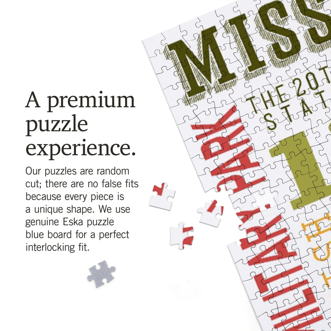 Mississippi, Typography, Jigsaw Puzzle Puzzle Lantern Press 