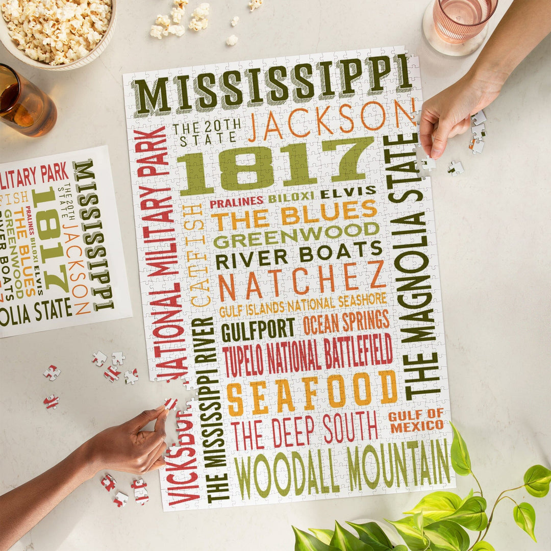 Mississippi, Typography, Jigsaw Puzzle Puzzle Lantern Press 