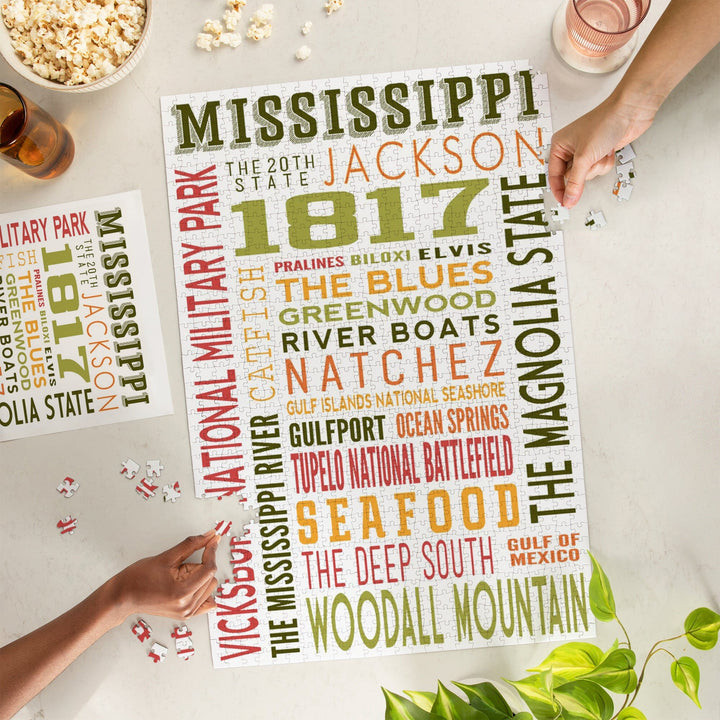 Mississippi, Typography, Jigsaw Puzzle Puzzle Lantern Press 