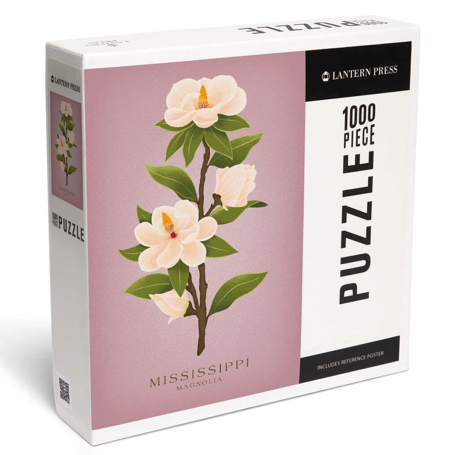 Mississippi, Vintage Flora, White Magnolia, Jigsaw Puzzle Puzzle Lantern Press 