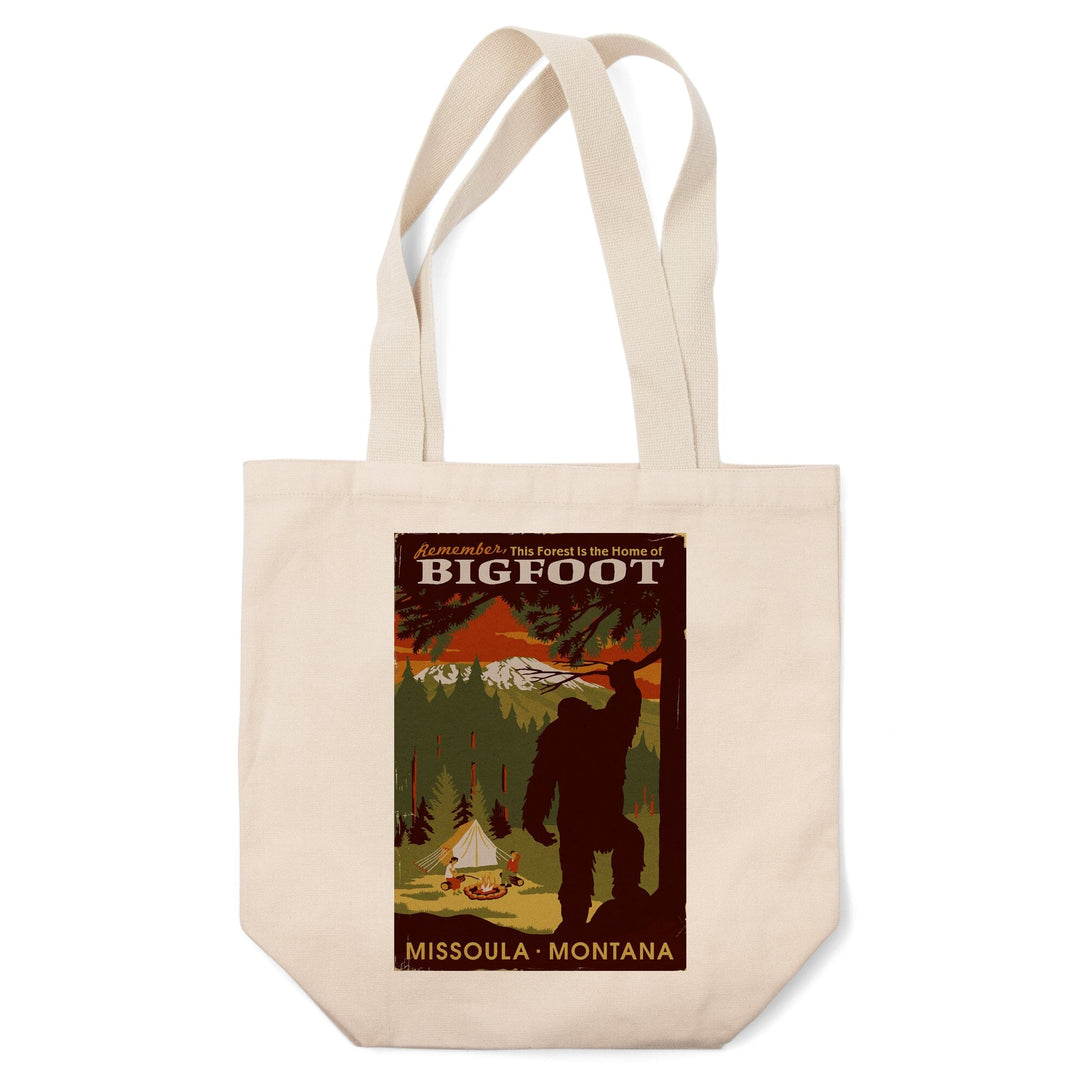 Missoula, Montana, Home of Bigfoot, WPA Style, Lantern Press Artwork, Tote Bag Totes Lantern Press 