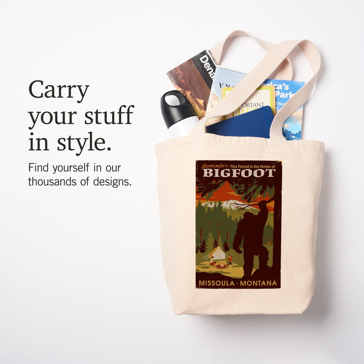 Missoula, Montana, Home of Bigfoot, WPA Style, Lantern Press Artwork, Tote Bag Totes Lantern Press 