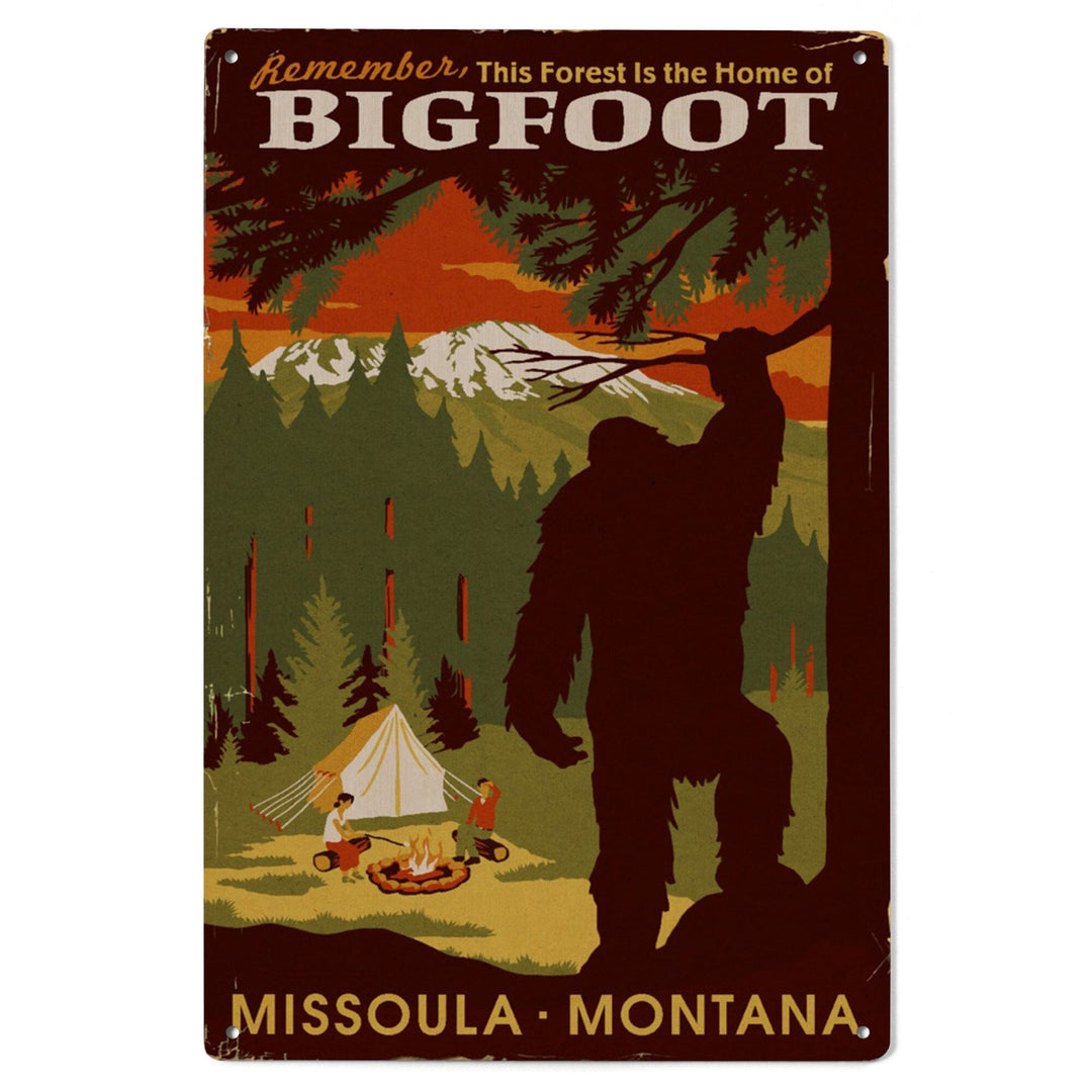 Missoula, Montana, Home of Bigfoot, WPA Style, Lantern Press Artwork, Wood Signs and Postcards Wood Lantern Press 