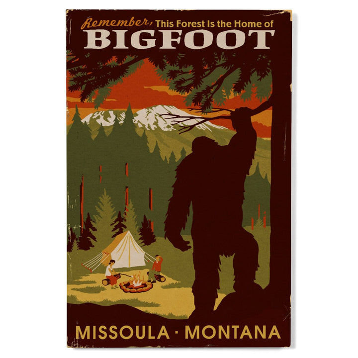 Missoula, Montana, Home of Bigfoot, WPA Style, Lantern Press Artwork, Wood Signs and Postcards Wood Lantern Press 