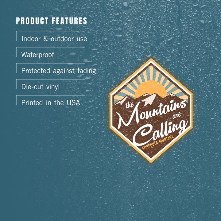 Missoula, Montana, The Mountains are Calling, Vector, Contour, Lantern Press Artwork, Vinyl Sticker Sticker Lantern Press 