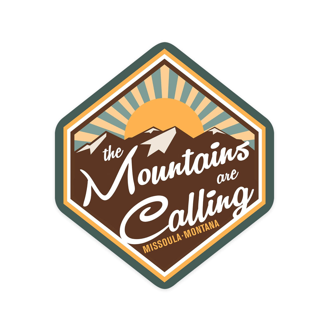 Missoula, Montana, The Mountains are Calling, Vector, Contour, Lantern Press Artwork, Vinyl Sticker Sticker Lantern Press 