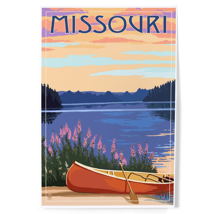Missouri, Canoe and Lake, Art & Giclee Prints Art Lantern Press 