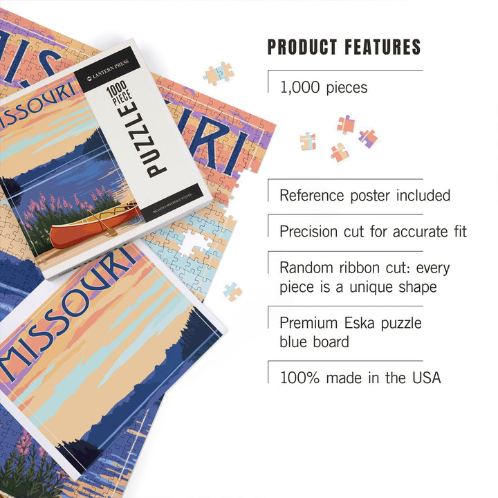 Missouri, Canoe and Lake, Jigsaw Puzzle Puzzle Lantern Press 
