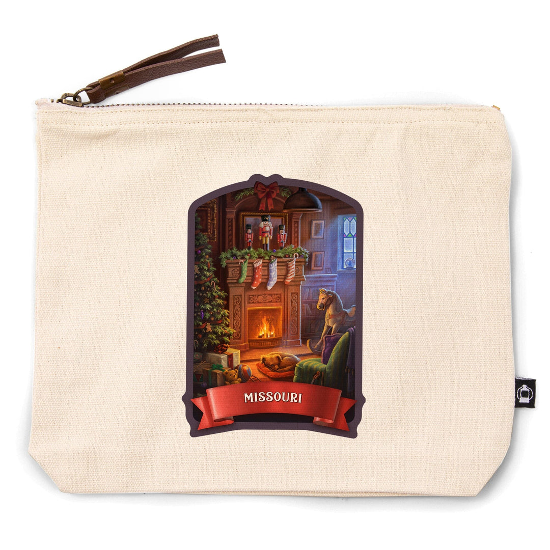 Missouri, Christmas Morning,, Organic Cotton Zipper Pouch, Go Bag Go Bag Lantern Press 