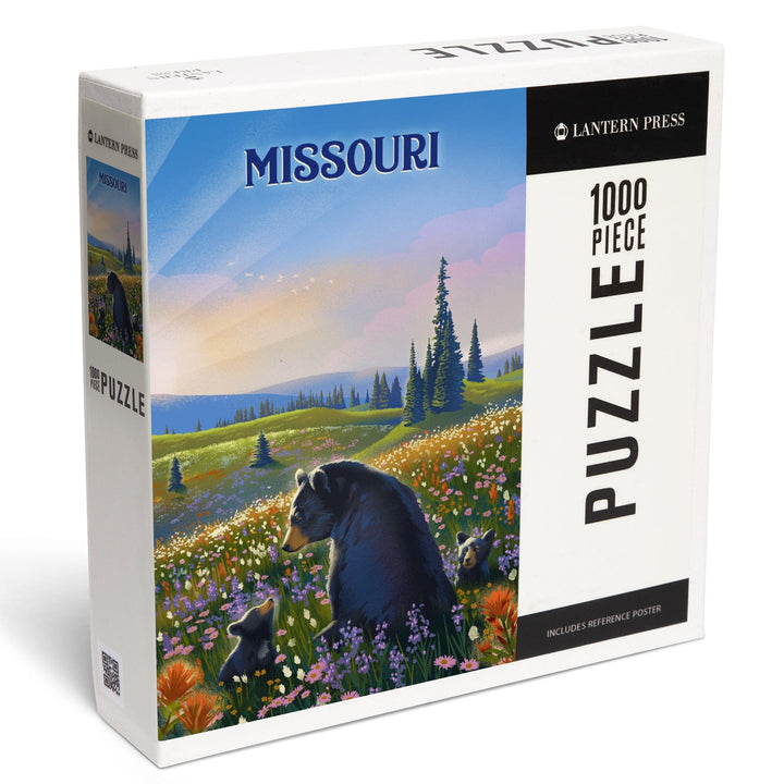 Missouri, Lithograph, Bear Family in Field, Jigsaw Puzzle Puzzle Lantern Press 