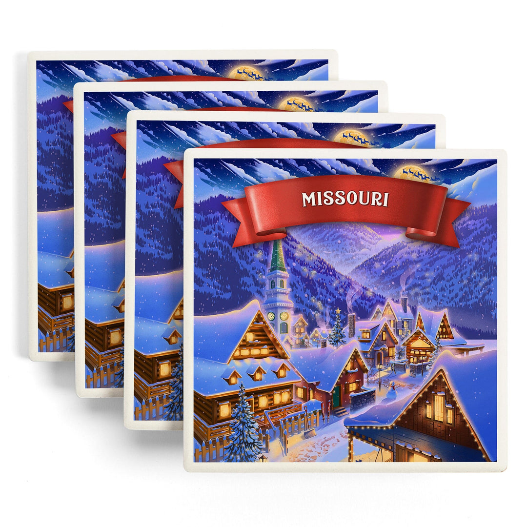 Missouri, Sleepy Winter Village, Coasters Coasters Lantern Press 