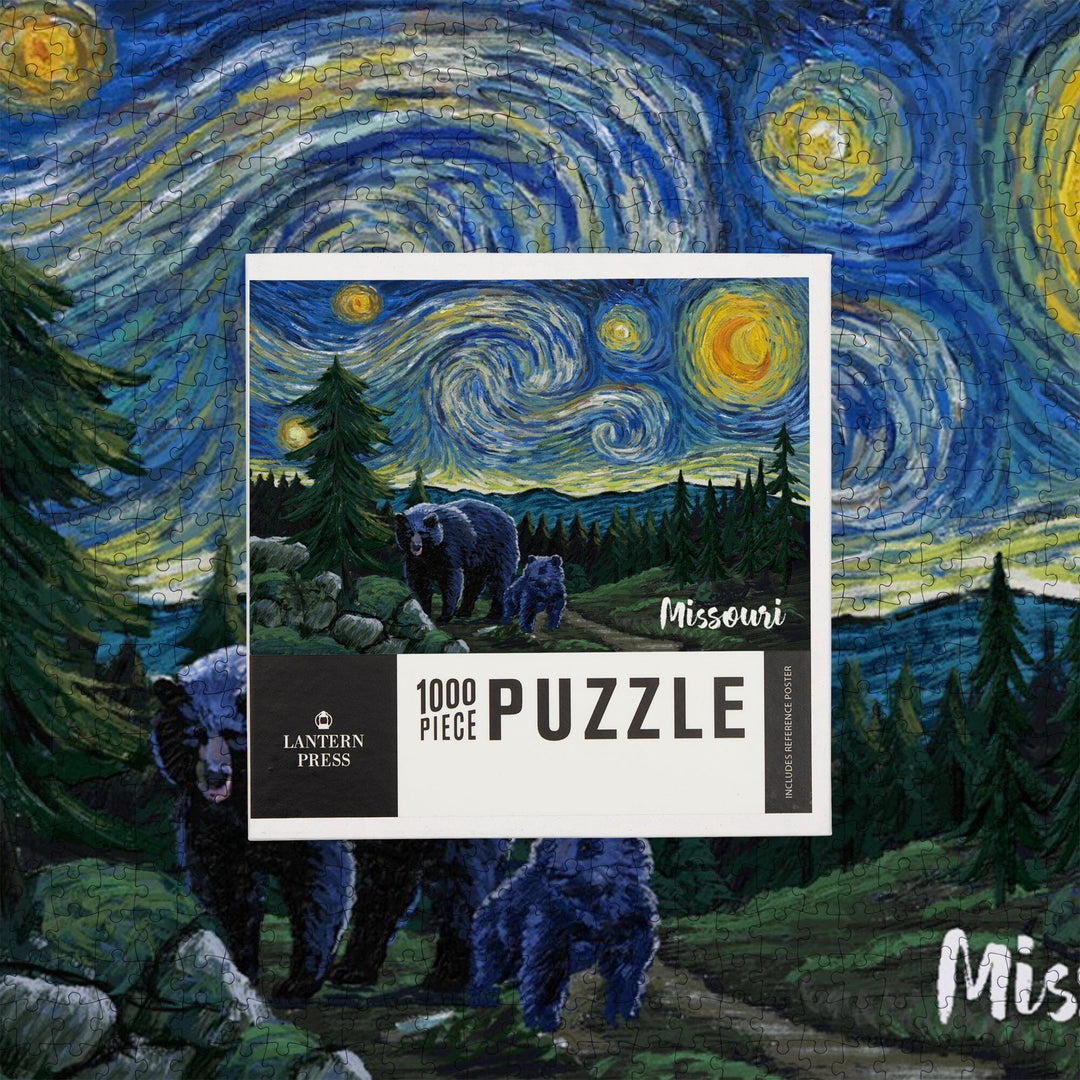 Missouri, Starry Night, Bear and Cub, Jigsaw Puzzle Puzzle Lantern Press 