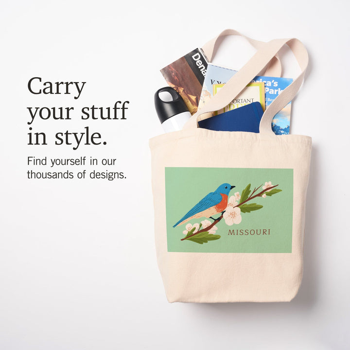 Missouri, State Bird and Flower Collection, Bird on Branch, Contour, Tote Bag Totes Lantern Press 