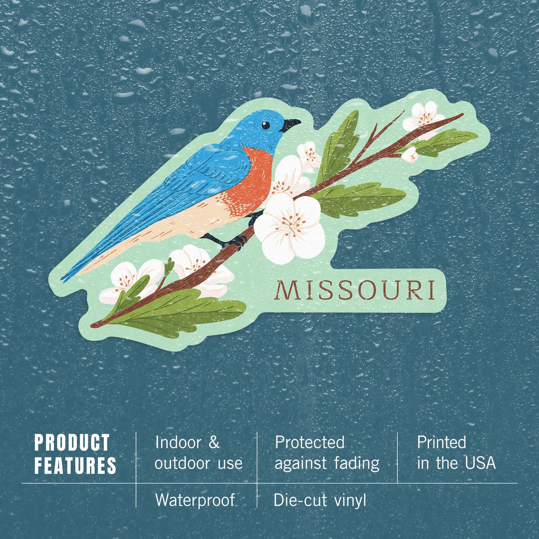 Missouri, State Bird and Flower Collection, Bird on Branch, Contour, Vinyl Sticker Sticker Lantern Press 