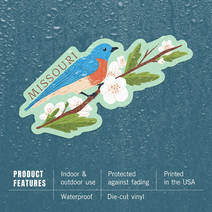 Missouri, State Bird and Flower Collection, Bird on Branch, Contour, Vinyl Sticker Sticker Lantern Press 