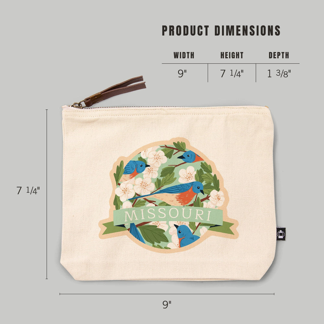 Missouri, State Bird and Flower Collection, Bluebird and Hawthorn Pattern, Contour, Accessory Go Bag Totes Lantern Press 