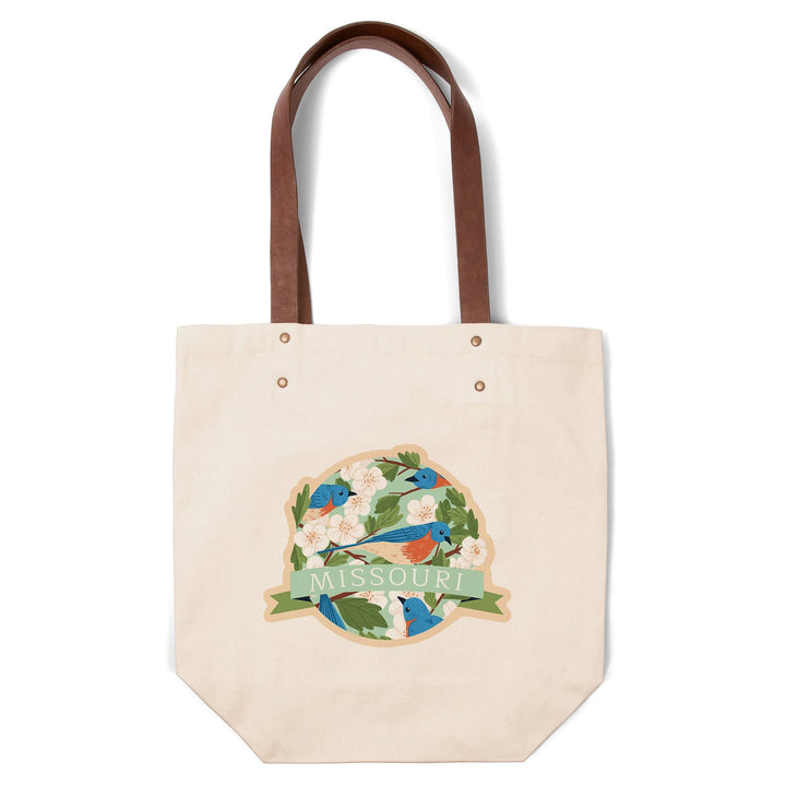 Missouri, State Bird and Flower Collection, Bluebird and Hawthorn Pattern, Contour, Accessory Go Bag Totes Lantern Press 