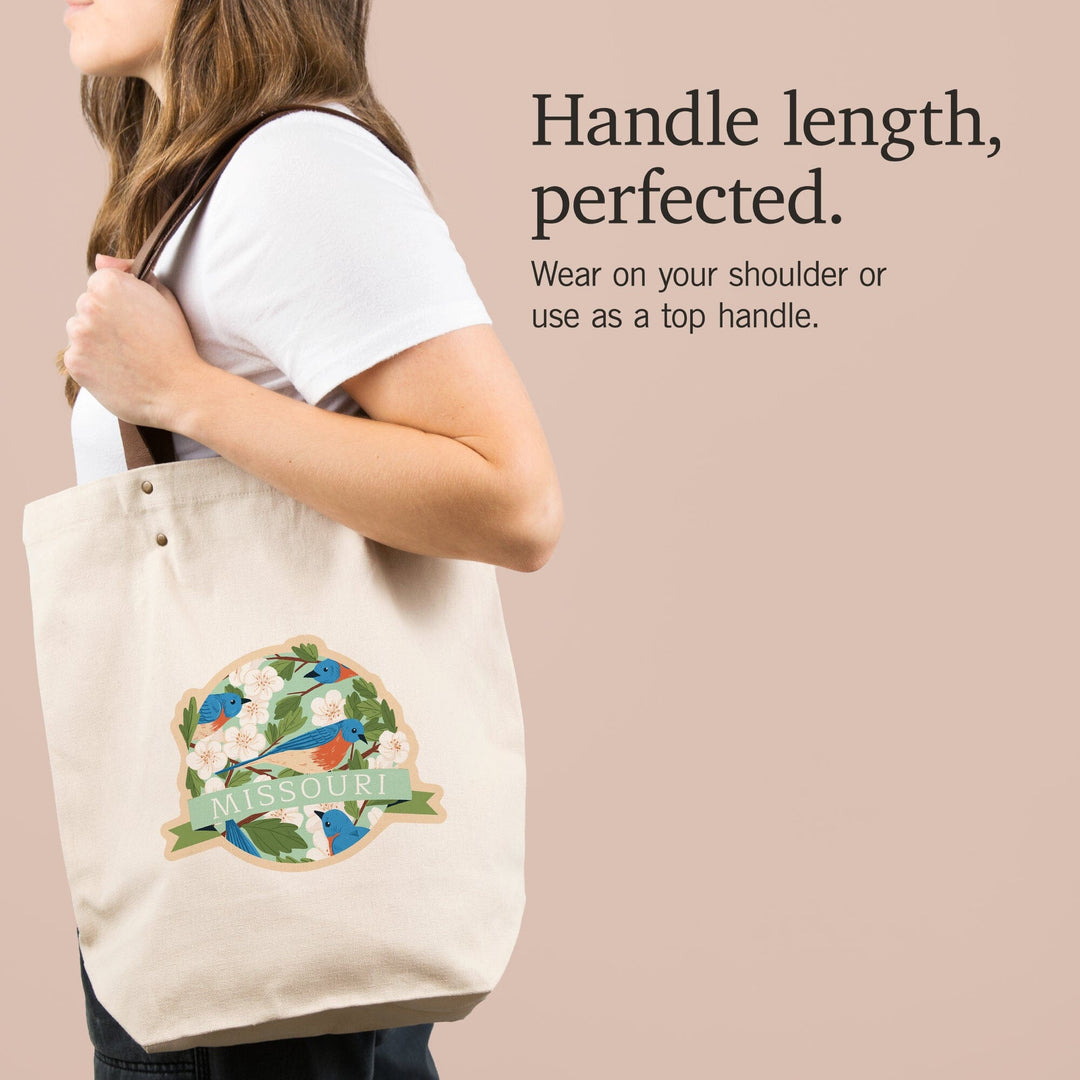 Missouri, State Bird and Flower Collection, Bluebird and Hawthorn Pattern, Contour, Accessory Go Bag Totes Lantern Press 