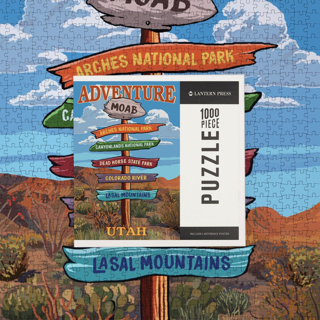 Moab, Utah, Destination Signpost, Jigsaw Puzzle Puzzle Lantern Press 