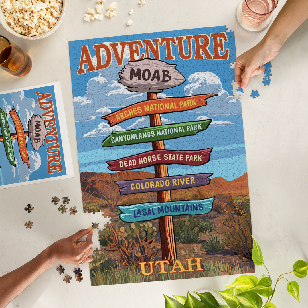 Moab, Utah, Destination Signpost, Jigsaw Puzzle Puzzle Lantern Press 