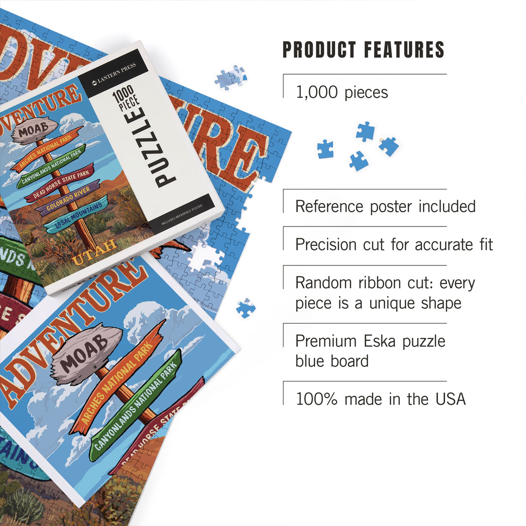Moab, Utah, Destination Signpost, Jigsaw Puzzle Puzzle Lantern Press 