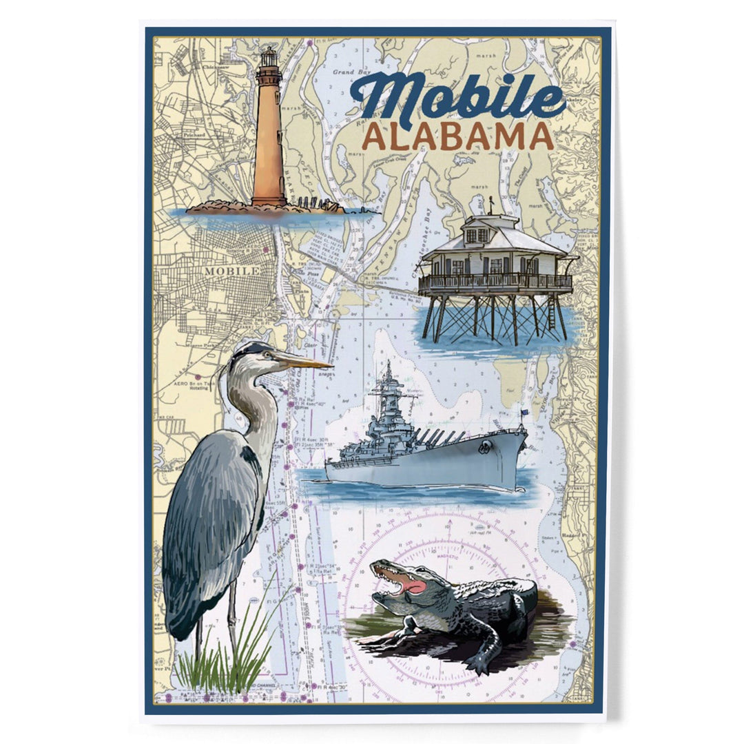 Mobile, Alabama, Nautical Chart, Art & Giclee Prints Art Lantern Press 