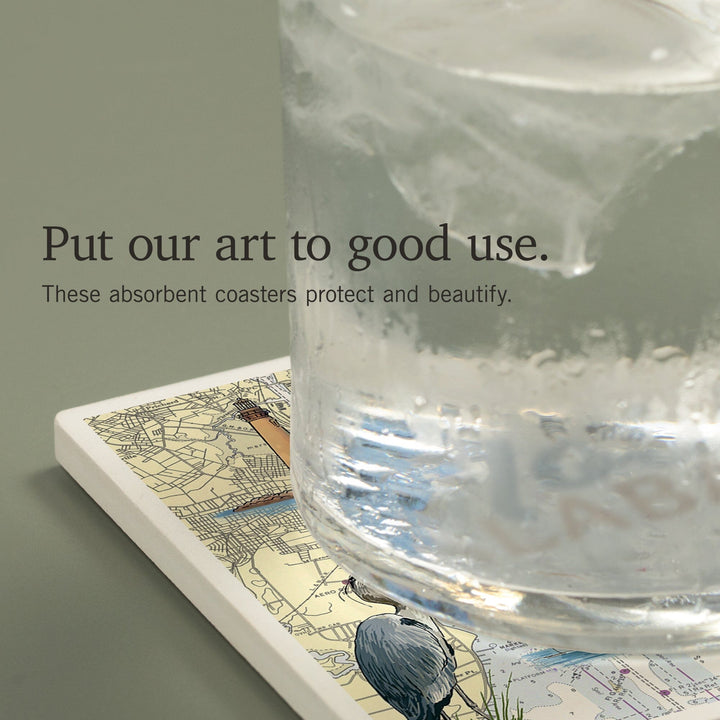 Mobile, Alabama, Nautical Chart, Lantern Press Poster, Coaster Set Coasters Lantern Press 