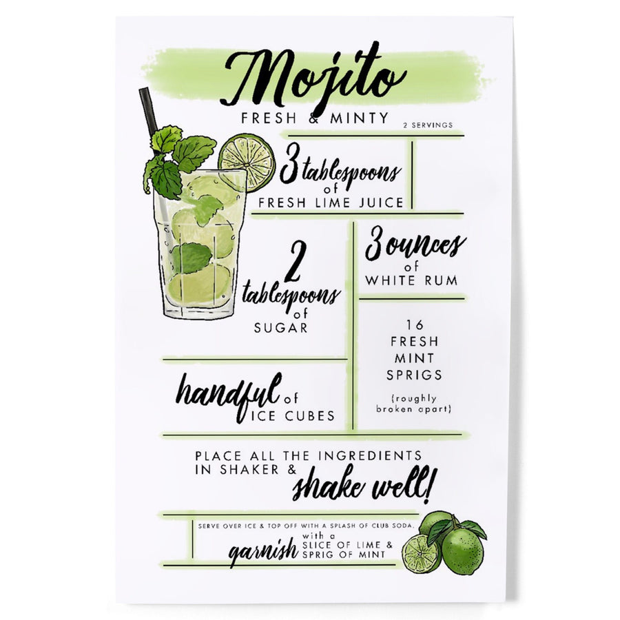 Mojito, Cocktail Recipe, Art & Giclee Prints Art Lantern Press 
